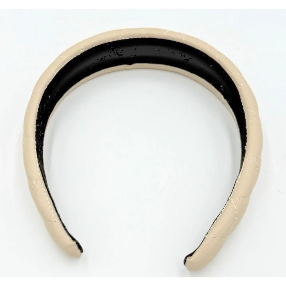 Handmade Neutral Beige Faux Leather‎ Headband Luxury High-End Hair Accessory NEW